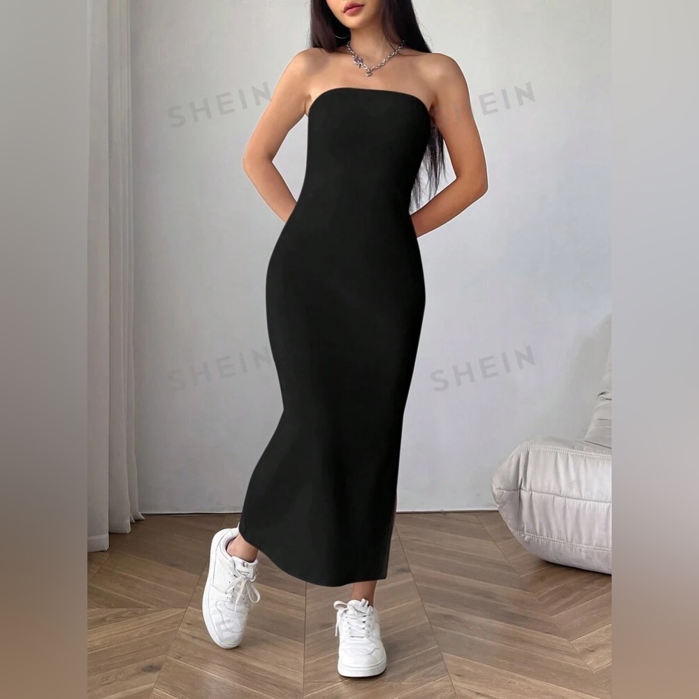 SHEIN Black Strapless Maxi Dress